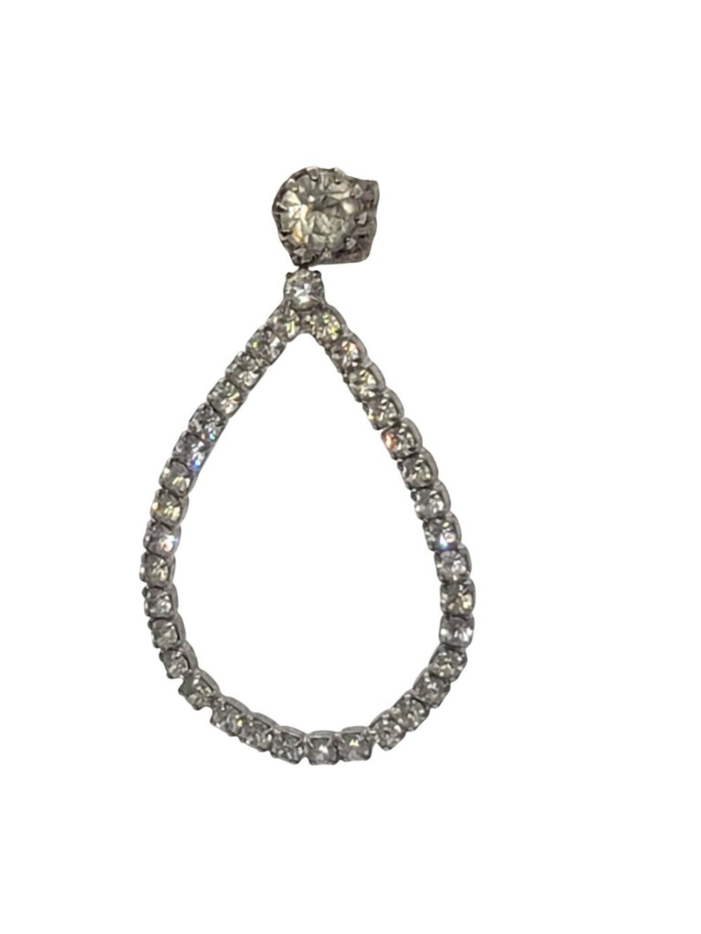 Vintage Open Teardrop Rhinestone Dangle Earrings With Post Back Design - Picture 7 of 8